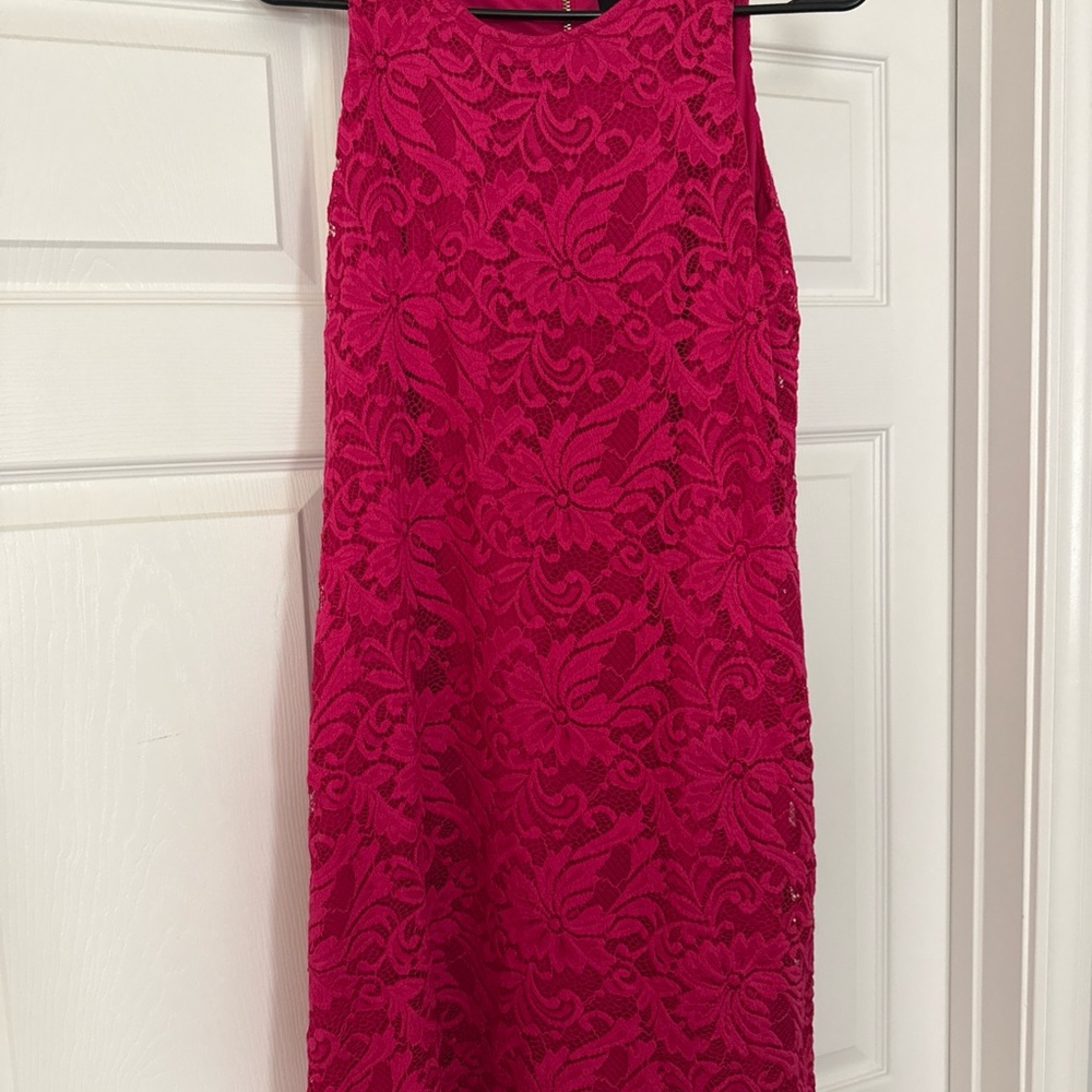 Ronni Nicole Vibrant Pink Lace Midi Dress